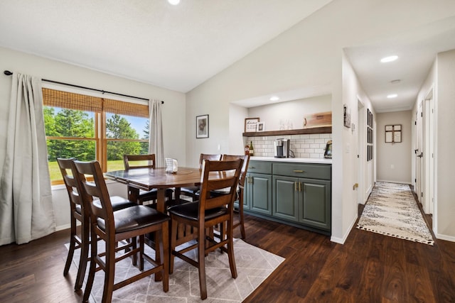 17561 Denkbar Loop, Park Rapids, MN 56470 - dining space with lofted ceiling, dark wood-style flooring, and recessed lighting