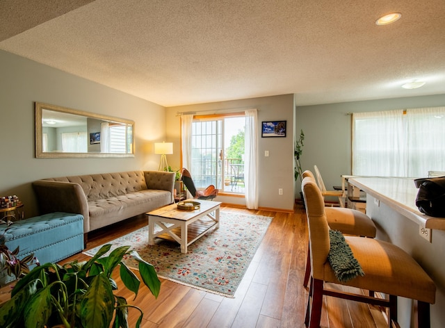 5724 4th St NE, Fridley, MN 55432 - living area with a textured ceiling, wood finished floors, and recessed lighting