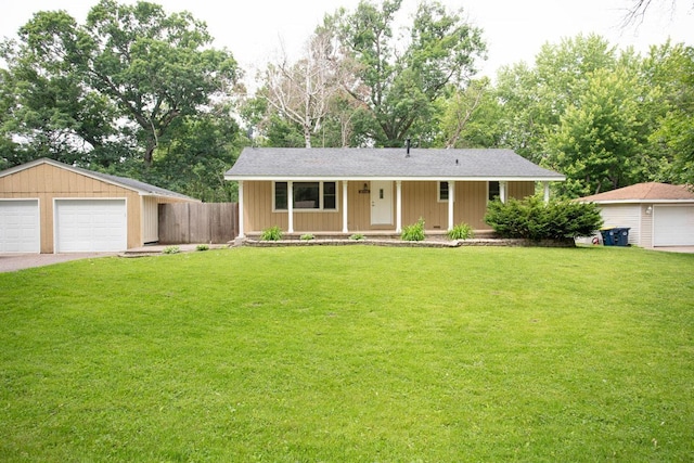 29930 Nathan Ct, Lindstrom, MN 55045 - single story home with a detached garage, a porch, an outdoor structure, and view of scattered trees
