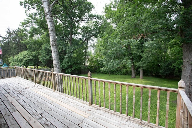 29930 Nathan Ct, Lindstrom, MN 55045 - wooden deck featuring a yard and view of wooded area