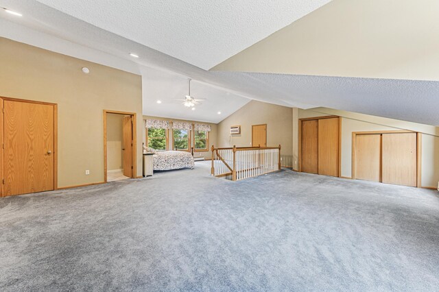 3703 Beard Ave N, Robbinsdale, MN 55422 - additional living space with lofted ceiling, carpet flooring, a textured ceiling, a ceiling fan, and recessed lighting