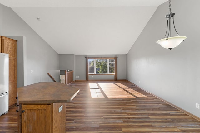 527 1st Ave NE, Lonsdale, MN 55046 - unfurnished living room featuring lofted ceiling and dark wood finished floors