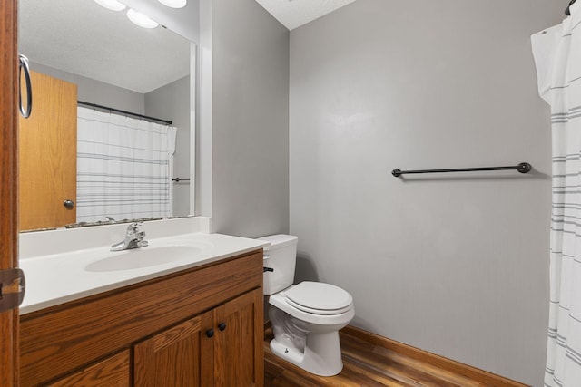 527 1st Ave NE, Lonsdale, MN 55046 - bathroom with wood finished floors, vanity, a shower with shower curtain, and a textured ceiling
