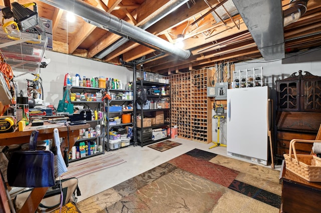 1398 Summit Cir W, Saint Paul, MN 55118 - unfinished basement featuring freestanding refrigerator