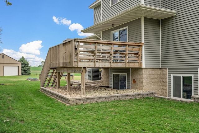 4193 Austin Rd, Owatonna, MN 55060 - rear view of house with stairs, a deck, and a lawn