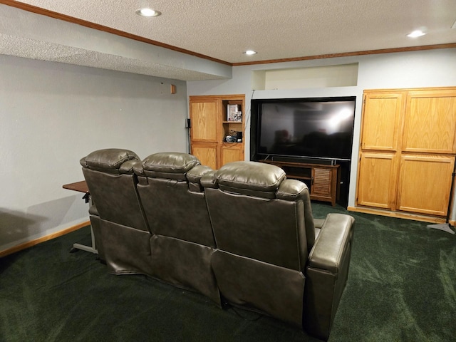 2607 4th Ave NW, Austin, MN 55912 - cinema room featuring dark carpet, a textured ceiling, recessed lighting, and crown molding