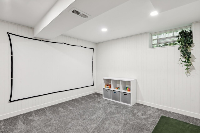 4210 Blaisdell Ave, Minneapolis, MN 55409 - cinema room with carpet, wooden walls, and recessed lighting