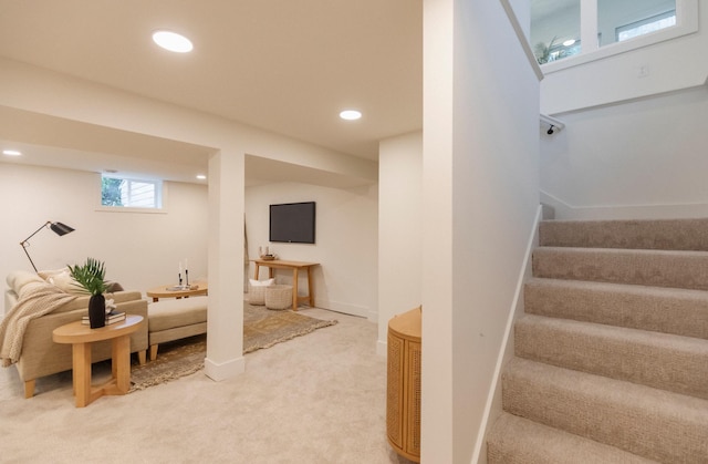 212 Diamond Lake Rd, Minneapolis, MN 55419 - stairway featuring carpet floors and recessed lighting