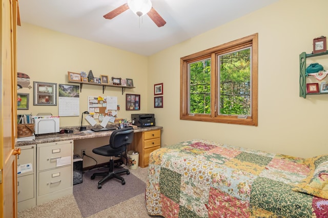 23148 Glenhaven Dr, Nevis, MN 56467 - carpeted bedroom with an office area and ceiling fan