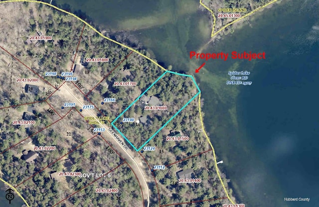 23148 Glenhaven Dr, Nevis, MN 56467 - aerial view of property's location featuring property boundaries highlighted