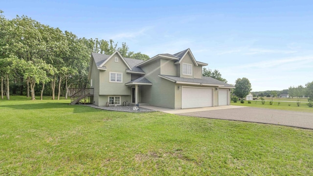 7270 Stone Rdg, Crow Wing Twp, MN 56401 - view of front of home featuring stairs, asphalt driveway, a front lawn, and an attached garage