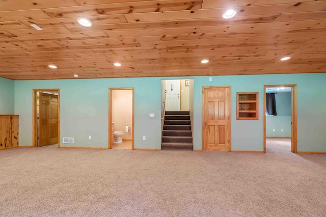 7270 Stone Rdg, Crow Wing Twp, MN 56401 - carpeted empty room featuring wooden ceiling, recessed lighting, and stairway