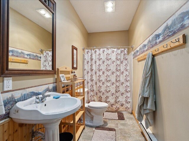 25935 310th St, Sebeka, MN 56477 - full bathroom featuring a shower with curtain and stone finish floors