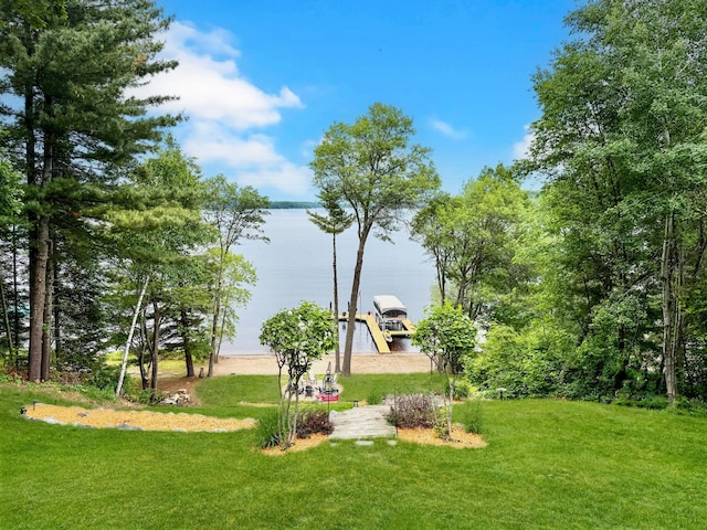 49512 202nd Pl, Shamrock Twp, MN 55760 - dock featuring a water view and a yard