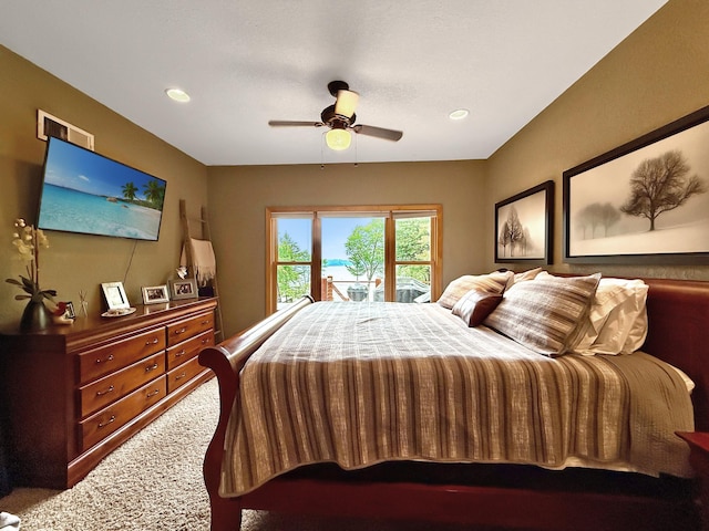49512 202nd Pl, Shamrock Twp, MN 55760 - bedroom featuring carpet floors, ceiling fan, and recessed lighting