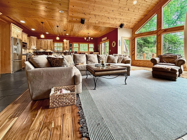 49512 202nd Pl, Shamrock Twp, MN 55760 - living area featuring wooden ceiling, recessed lighting, and dark wood finished floors