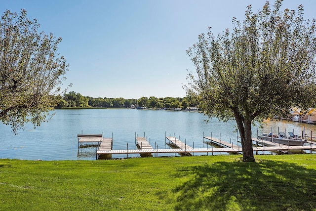 5440 Three Points Blvd Unit 531, Mound, MN 55364 - dock area with a water view and a lawn