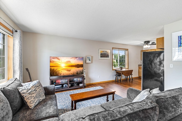 2533 Cobble Hill Ct Unit H, Woodbury, MN 55125 - living area featuring wood finished floors, a ceiling fan, and a textured ceiling