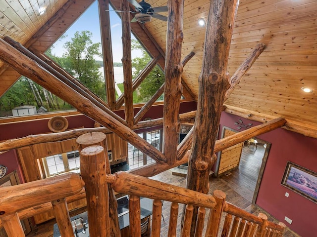 2406 Augusta Rd, Fair Haven Twp, MN 55382 - detailed view of wooden ceiling, a ceiling fan, wood finished floors, and recessed lighting