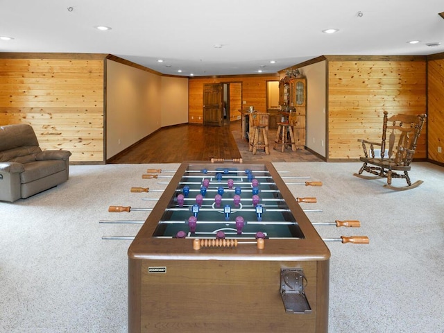 2406 Augusta Rd, Fair Haven Twp, MN 55382 - playroom featuring wood walls, recessed lighting, and carpet floors