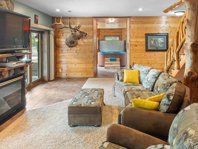 2406 Augusta Rd, Fair Haven Twp, MN 55382 - tiled living area with wooden walls and recessed lighting