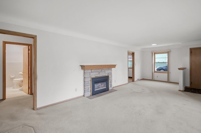 1306 Ryan Ave W, Roseville, MN 55113 - unfurnished living room featuring carpet floors and a fireplace