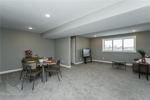 2105 Elk Run Dr SE, Pine Island, MN 55963 - carpeted dining space featuring baseboards and recessed lighting