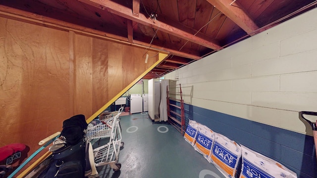715 3rd Ave, Albert Lea, MN 56007 - basement featuring washing machine and clothes dryer and concrete block wall