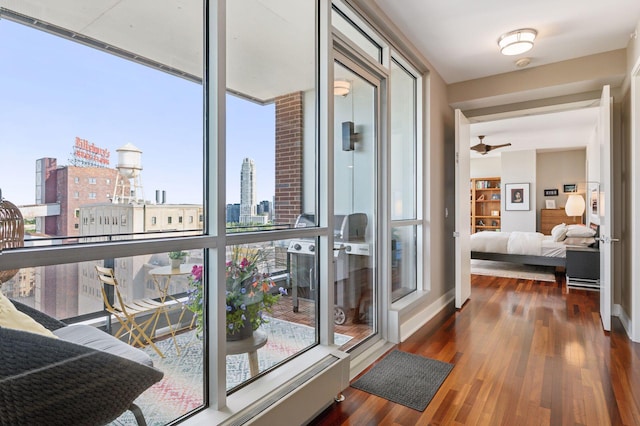 222 2nd St SE Unit 1503, Minneapolis, MN 55414 - hallway with a view of city, wood finished floors, and expansive windows