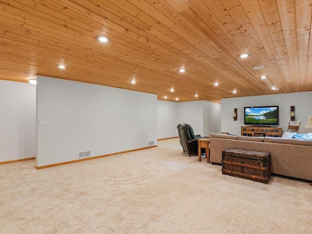 11034 Forest View Ct SW, Nisswa, MN 56468 - carpeted living room with wood ceiling and recessed lighting