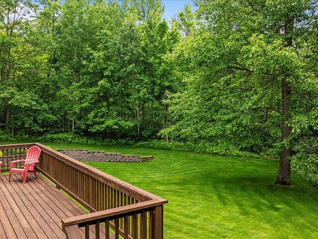 11034 Forest View Ct SW, Nisswa, MN 56468 - wooden terrace featuring a yard