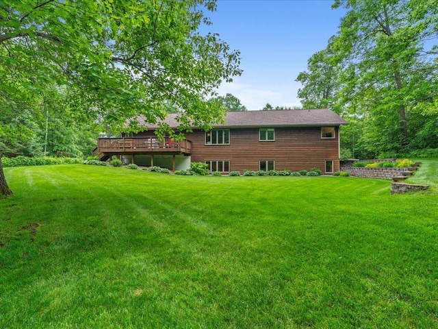11034 Forest View Ct SW, Nisswa, MN 56468 - rear view of house featuring a wooden deck and a yard