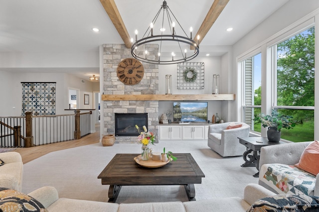 4452 167th Ave NW, Andover, MN 55304 - living area featuring beamed ceiling, a chandelier, and recessed lighting
