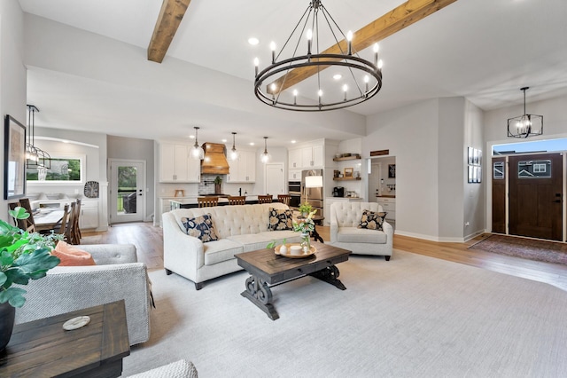 4452 167th Ave NW, Andover, MN 55304 - living area featuring a chandelier, light wood-type flooring, beam ceiling, and recessed lighting