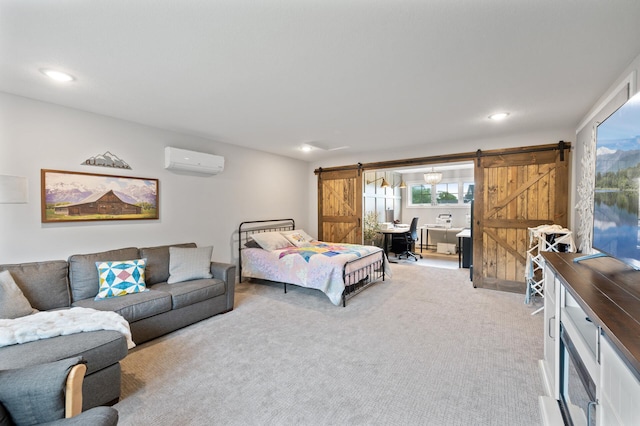 4452 167th Ave NW, Andover, MN 55304 - carpeted bedroom with a barn door, a wall unit AC, and recessed lighting