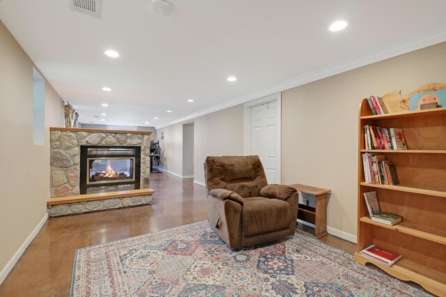 6788 147th St W, Savage, MN 55378 - sitting room featuring recessed lighting, a fireplace, and crown molding