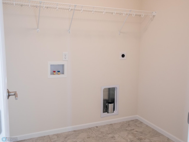 302 Neuman Blvd, Colfax, ND 58018 - washroom featuring hookup for an electric dryer, hookup for a washing machine, and light marble finish flooring