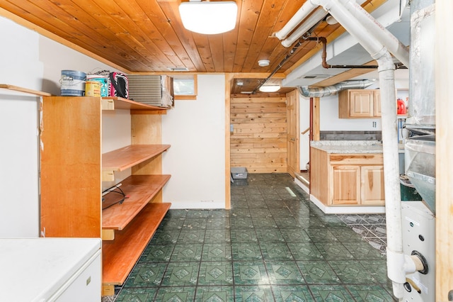 14 3rd St, Proctor, MN 55810 - kitchen featuring open shelves, dark floors, wooden ceiling, light countertops, and light brown cabinetry
