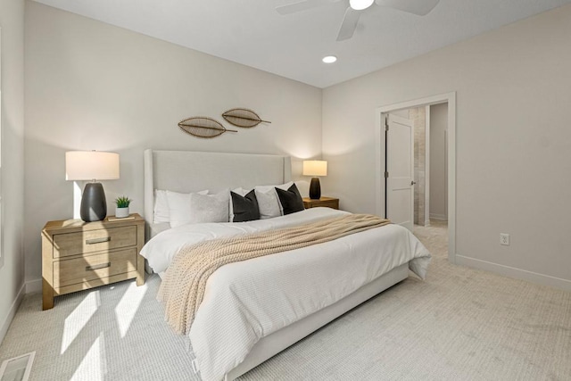 738 Ensconced Way, Chaska, MN 55318 - bedroom with light colored carpet, a ceiling fan, and recessed lighting