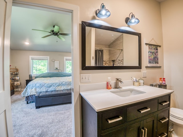 5936 Roosevelt Rd SE, Bemidji, MN 56601 - ensuite bathroom featuring vanity, a shower with curtain, and a ceiling fan