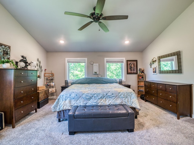5936 Roosevelt Rd SE, Bemidji, MN 56601 - bedroom featuring carpet, lofted ceiling, recessed lighting, and a ceiling fan