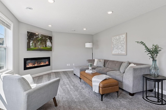 9462 Bridle Way, Victoria, MN 55386 - living area featuring carpet flooring, recessed lighting, and a glass covered fireplace