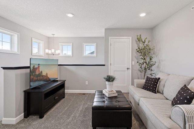 9462 Bridle Way, Victoria, MN 55386 - living area featuring a chandelier, carpet, a textured ceiling, and recessed lighting