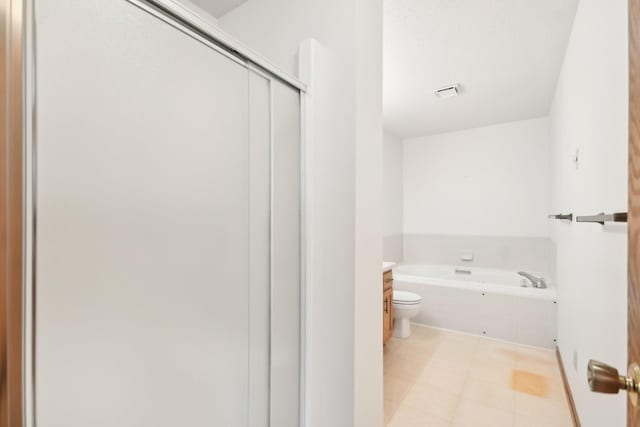 2513 Sumac Rdg, White Bear Lake, MN 55110 - bathroom featuring a bath, tile patterned floors, and an enclosed shower