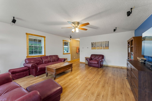 42118 Lowden Ave, Sunrise Twp, MN 55032 - living room with a ceiling fan, light wood finished floors, and a textured ceiling