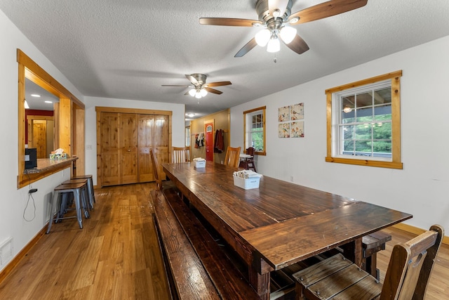 42118 Lowden Ave, Sunrise Twp, MN 55032 - dining room with a ceiling fan, wood finished floors, and a textured ceiling
