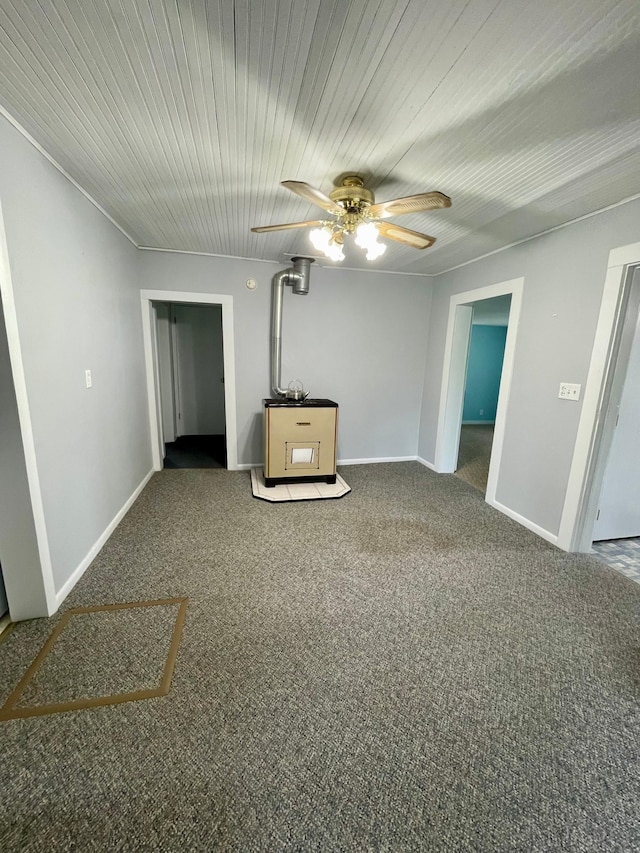 10244 State Highway 87, Blueberry Twp, MN 56464 - unfurnished living room with ceiling fan, carpet, and wood ceiling