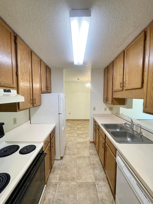 401 County Road 5 Unit 102, Springfield, MN 56087 - kitchen featuring dishwasher, electric range, exhaust hood, a textured ceiling, and brown cabinetry