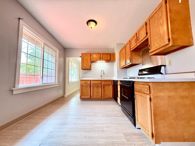 2112 Manitou Ave, Saint Paul, MN 55119 - kitchen featuring black appliances, light wood finished floors, light countertops, and brown cabinets