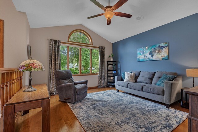 1805 7th Ave N, Sartell, MN 56377 - living area featuring ceiling fan, wood finished floors, and lofted ceiling
